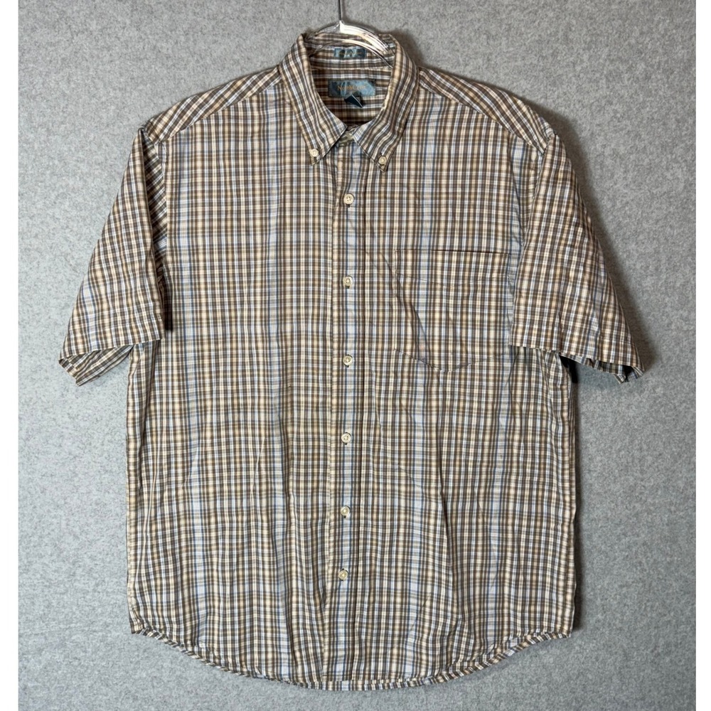 NorthCrest Shirt Mens Medium‎ Classic Plaid Wrinkle Resistant Short Sleeve